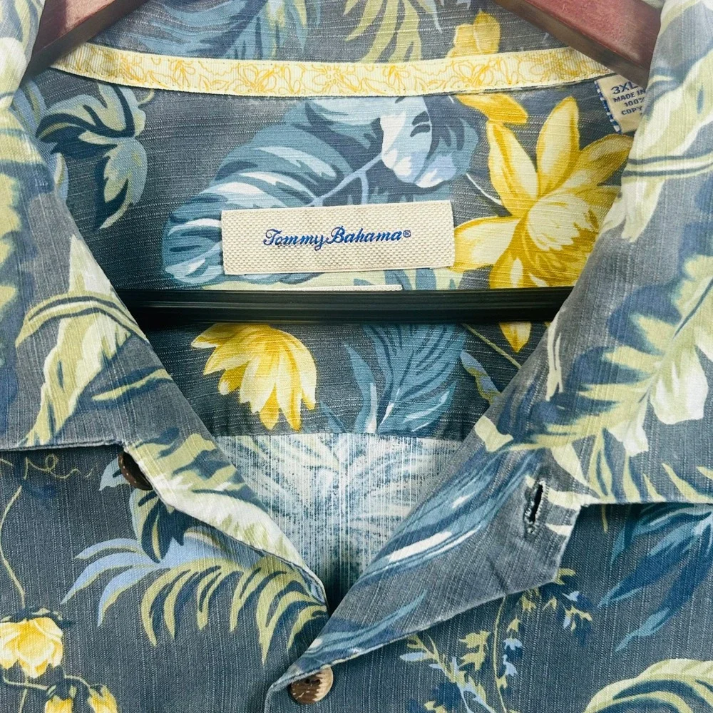 Tommy Bahama Silk Camp Shirt Mens 3XL Big Tall Tropical Floral Palm Island Aloha